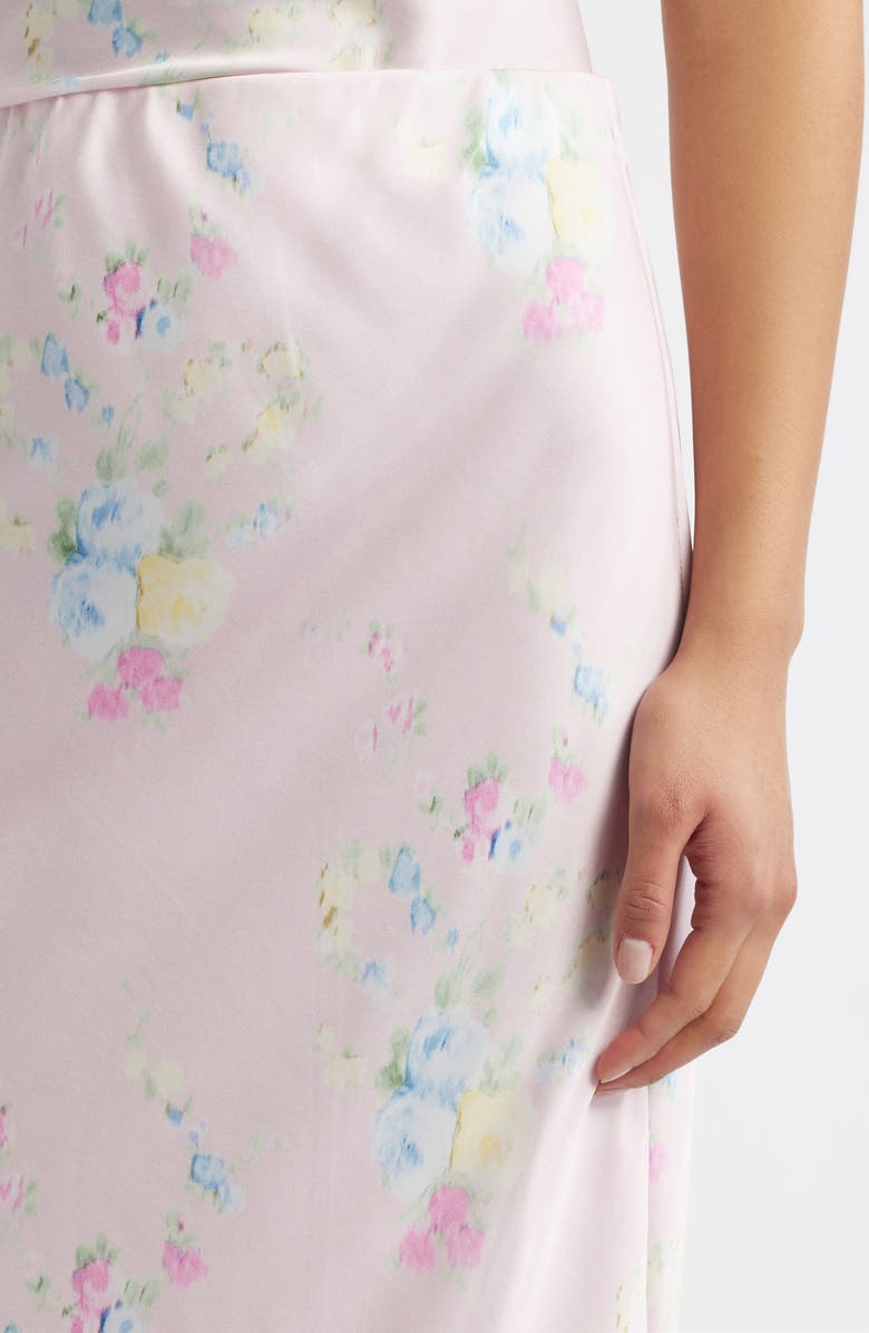 LoveShackFancy Kalo Floral Satin Maxi Skirt, Alternate, color, Rosy Trellis