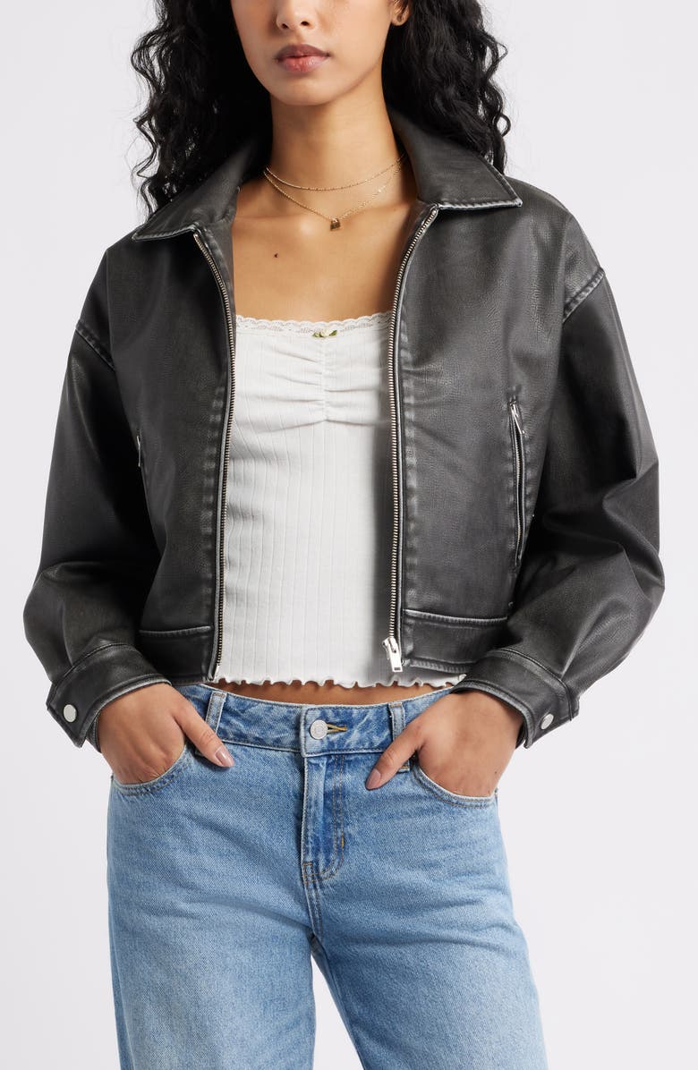 BP. Distressed Faux Leather Jacket, Main, color, Black