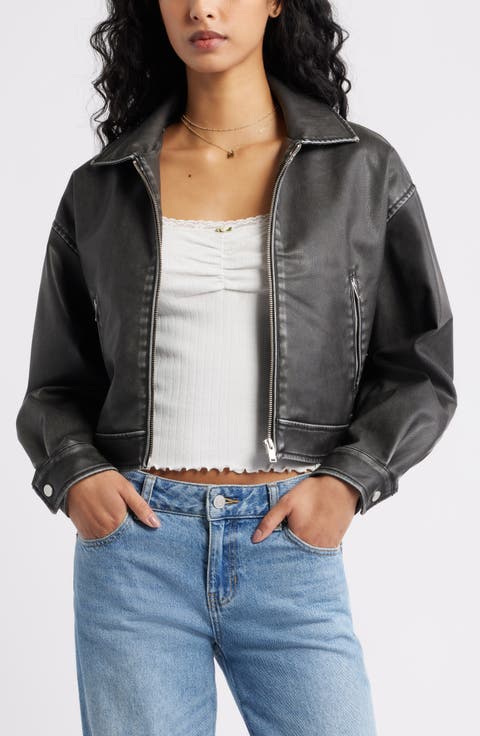 Distressed Faux Leather Jacket