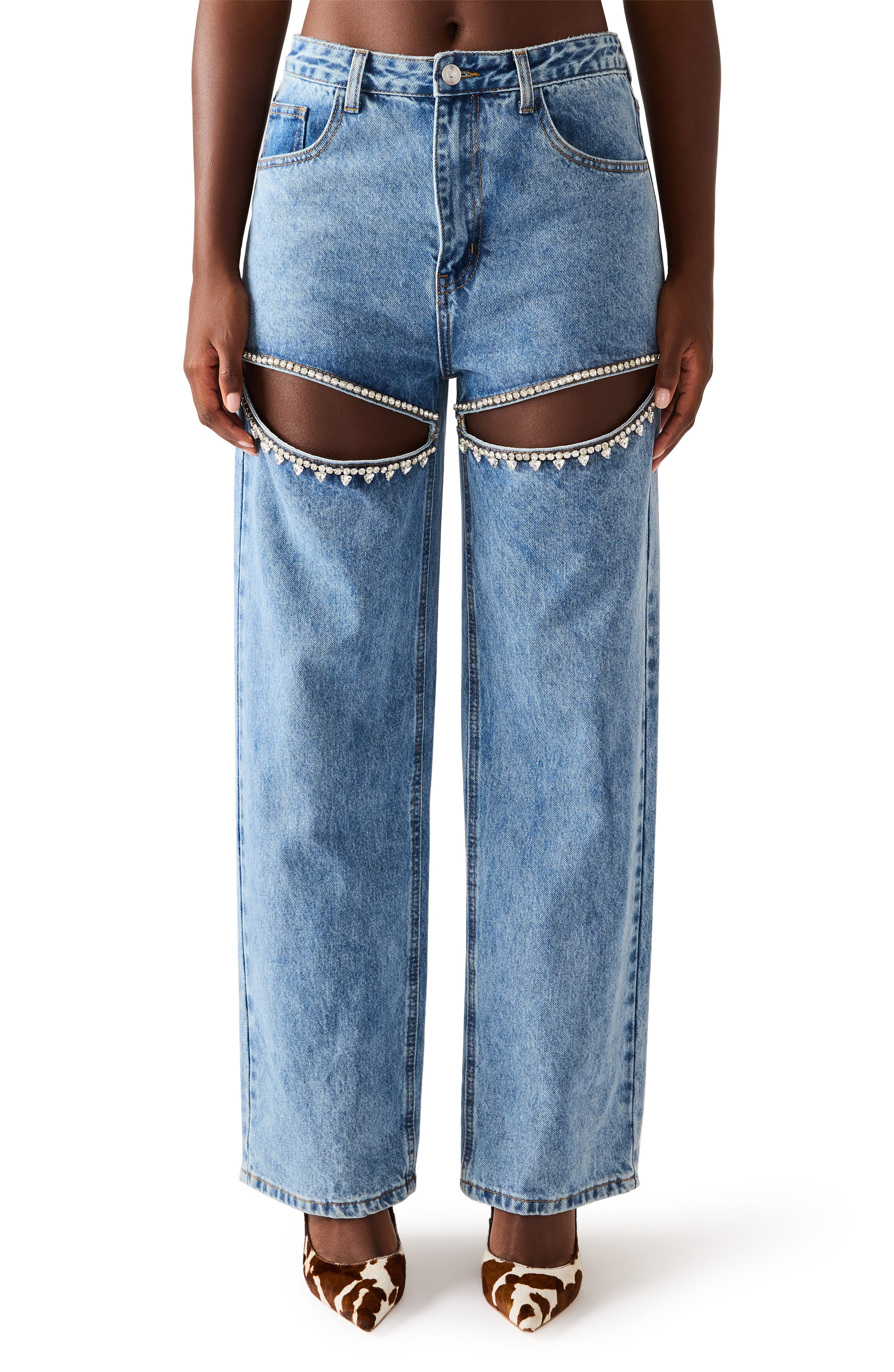Steve Madden Taylor High Waist Rhinestone Cutout Detail Jeans