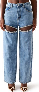 Steve Madden Taylor High Waist Rhinestone Cutout Detail Jeans