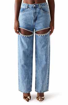 Steve Madden Taylor High Waist Rhinestone Cutout Detail Jeans
