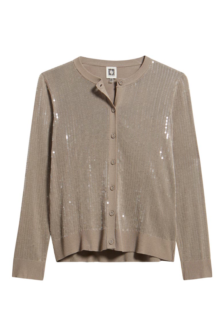Sequin Metallic Stripe Crewneck Cardigan, Main, color, NATURAL CLAY