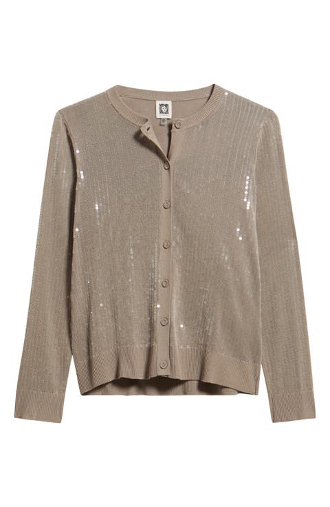 Sequin Metallic Stripe Crewneck Cardigan