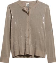 Anne Klein Sequin Metallic Stripe Crewneck Cardigan