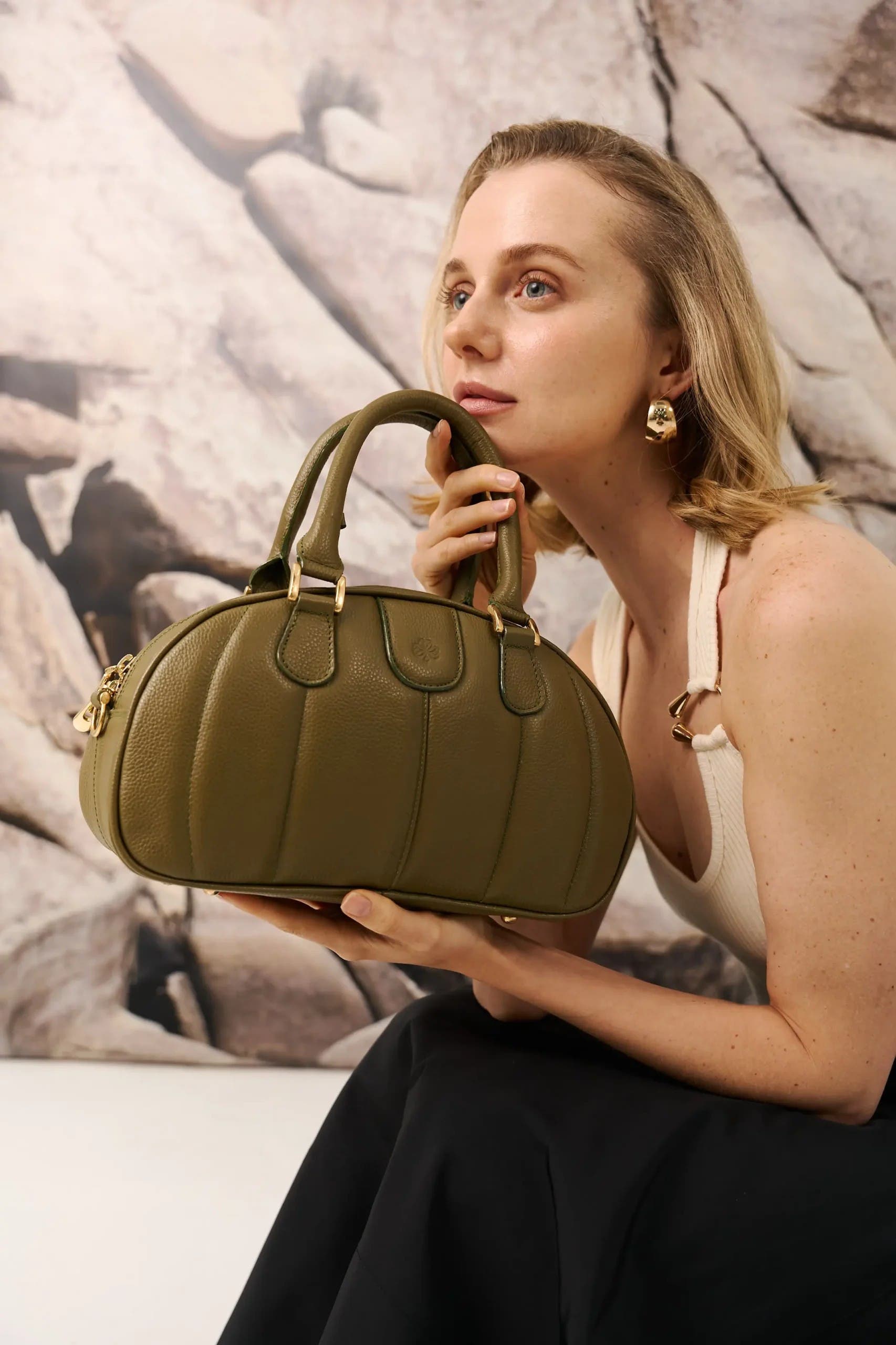 ROSZUAR Ameline Sculptural Handbag, Alternate, color, Olive
