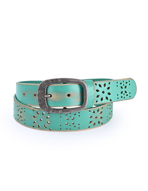 Blooming Genuine Leather Perforated Floral Vintage Belt
