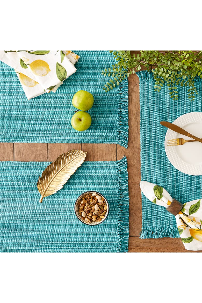 Variegated Fringe Placemat Set/6, 13x19", Alternate, color, Teal