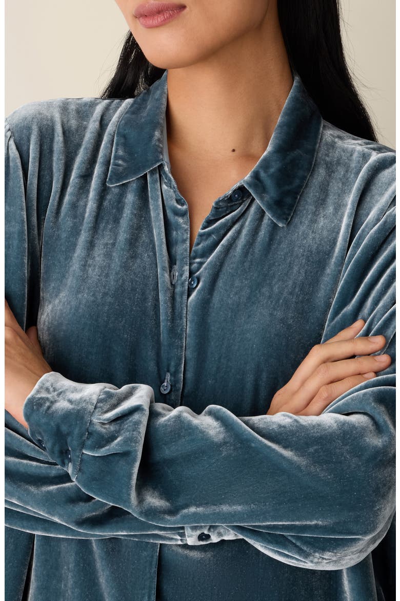 Velvet Button-Up Shirt, Alternate, color, SEA SPRAY