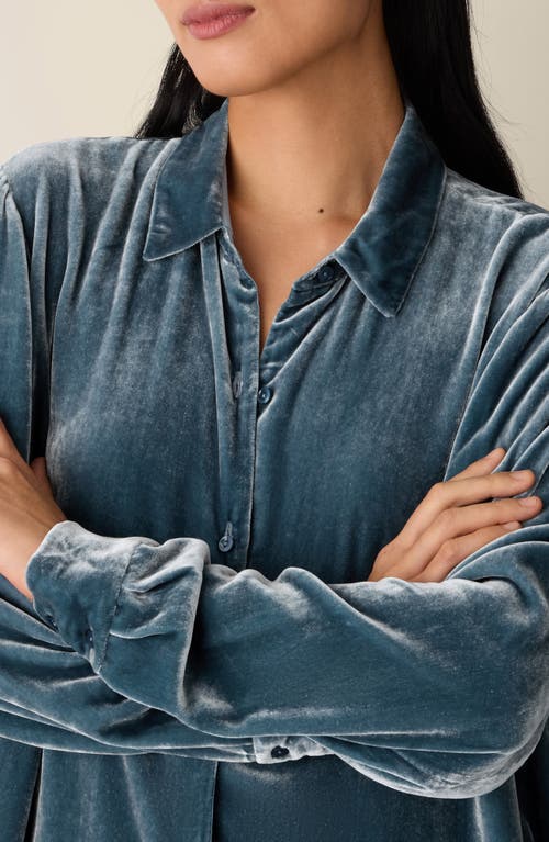 Eileen Fisher Velvet Button-up Shirt In Blue