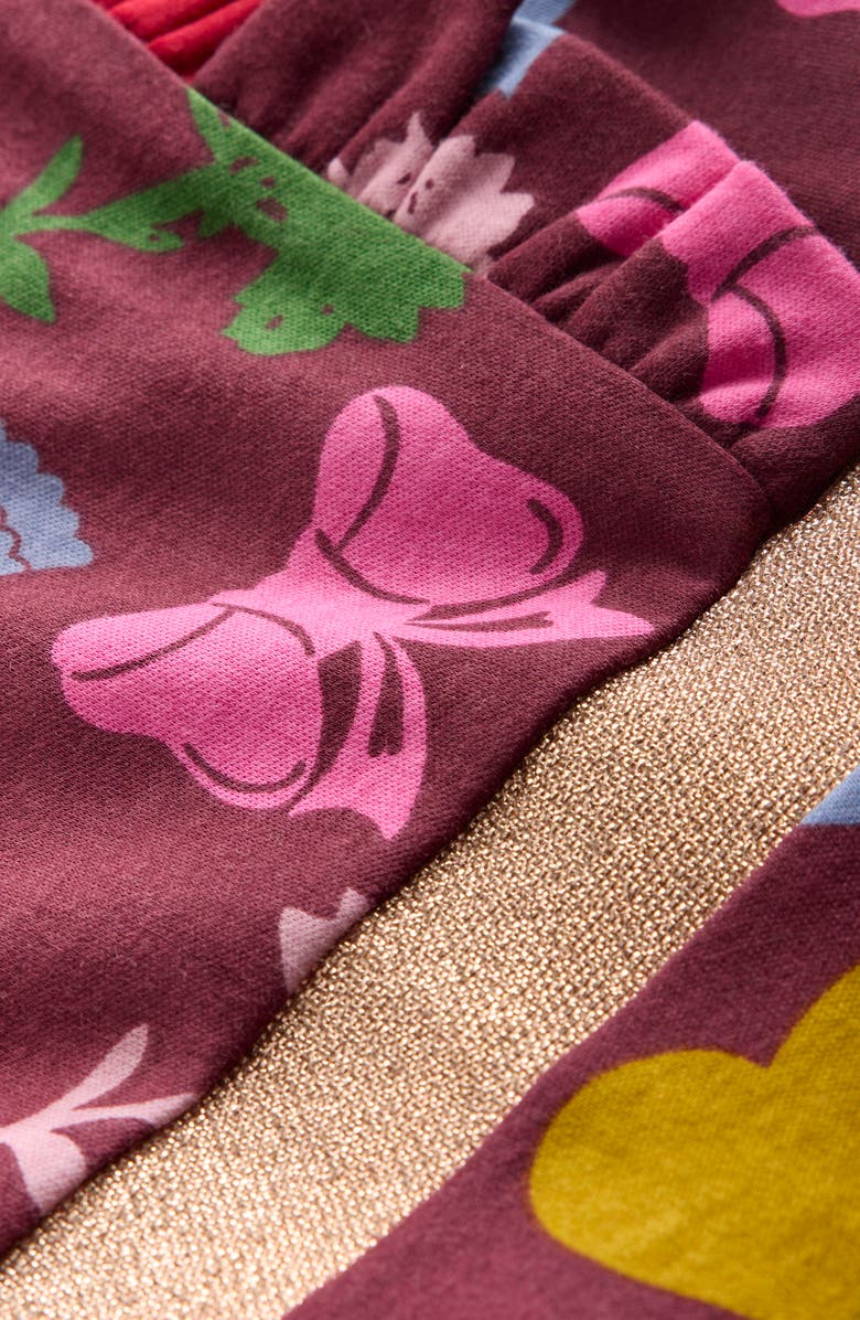 Mini Boden Kids' Twirly Long Sleeve Cotton Jersey Dress, Alternate, color, Chestnut Festive Fun