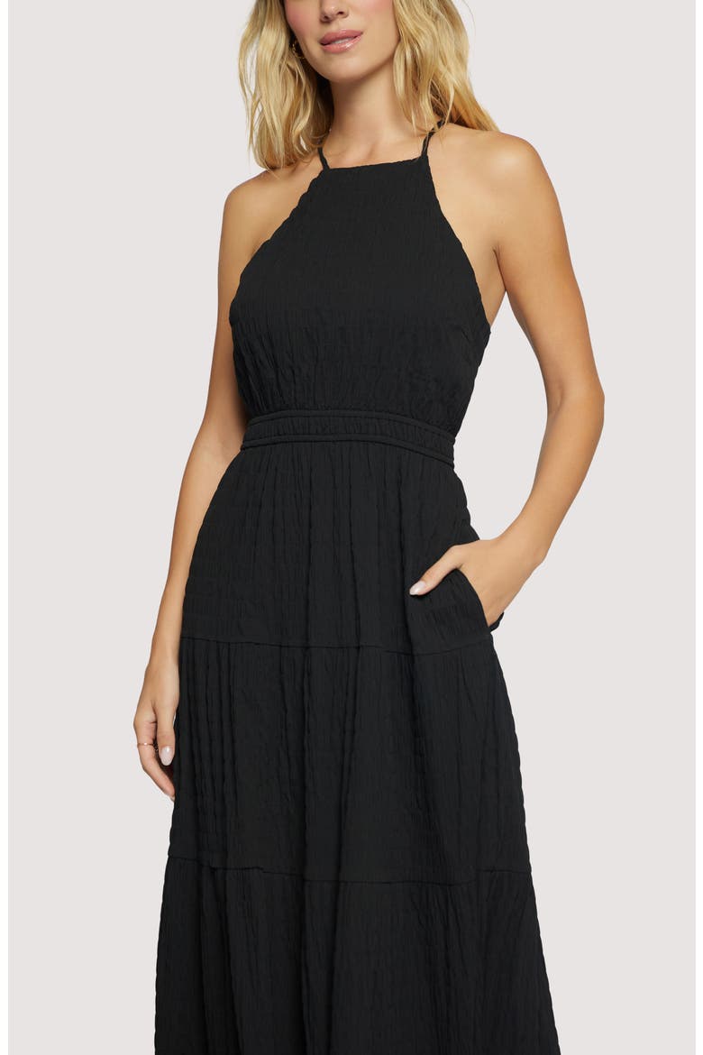 Bella Luna Crushed Tiered Maxi Dress, Alternate, color, BLACK