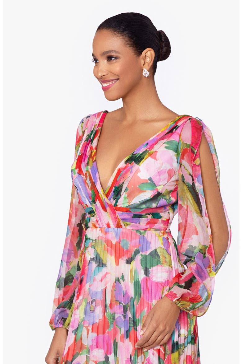 Floral Long Sleeve A-Line Gown, Alternate, color, MULTI