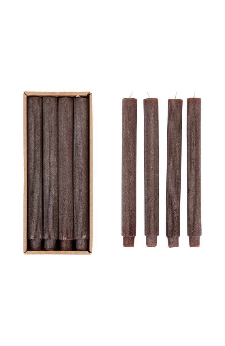 Storied Home Unscented Pleated Taper Candles in Box, Set of 12, Main, color, Brown