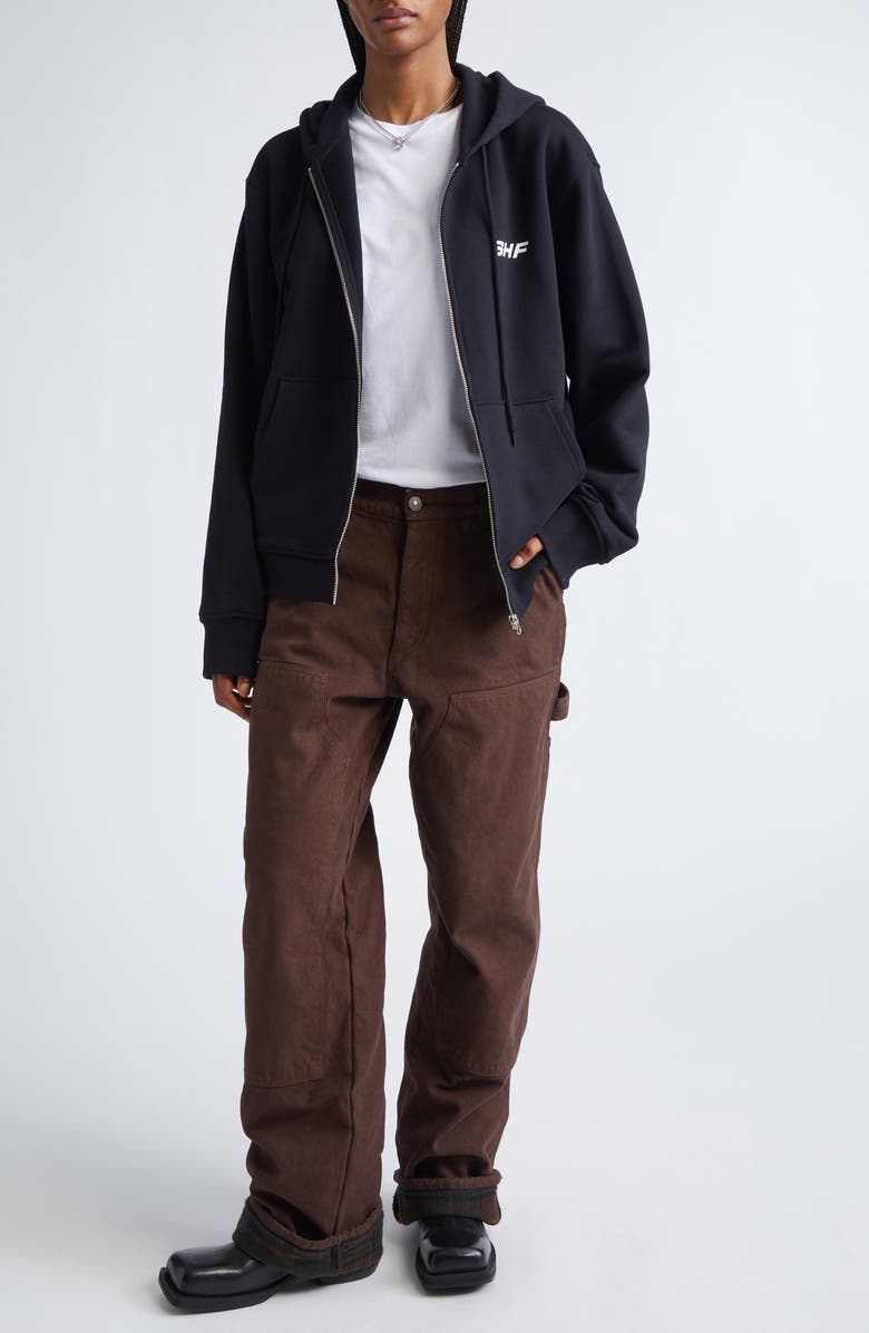 Sky High Farm Workwear Gender Inclusive Flower Logo Regenerative Cotton Graphic Hoodie, Alternate, color, Black