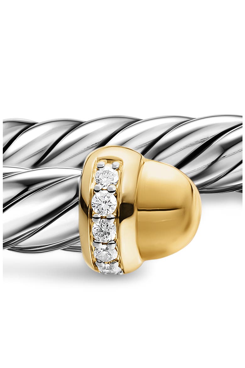 Cable Flex Bracelet in Sterling Silver with 14K Gold Domes & Diamonds, 6mm, Alternate, color, SILVER PAVE