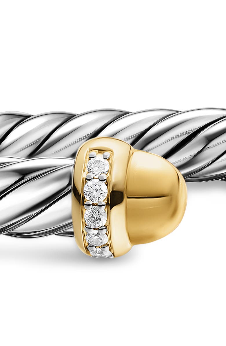David Yurman Cable Flex Bracelet in Sterling Silver with 14K Gold Domes & Diamonds, 6mm, Alternate, color, Silver Pave