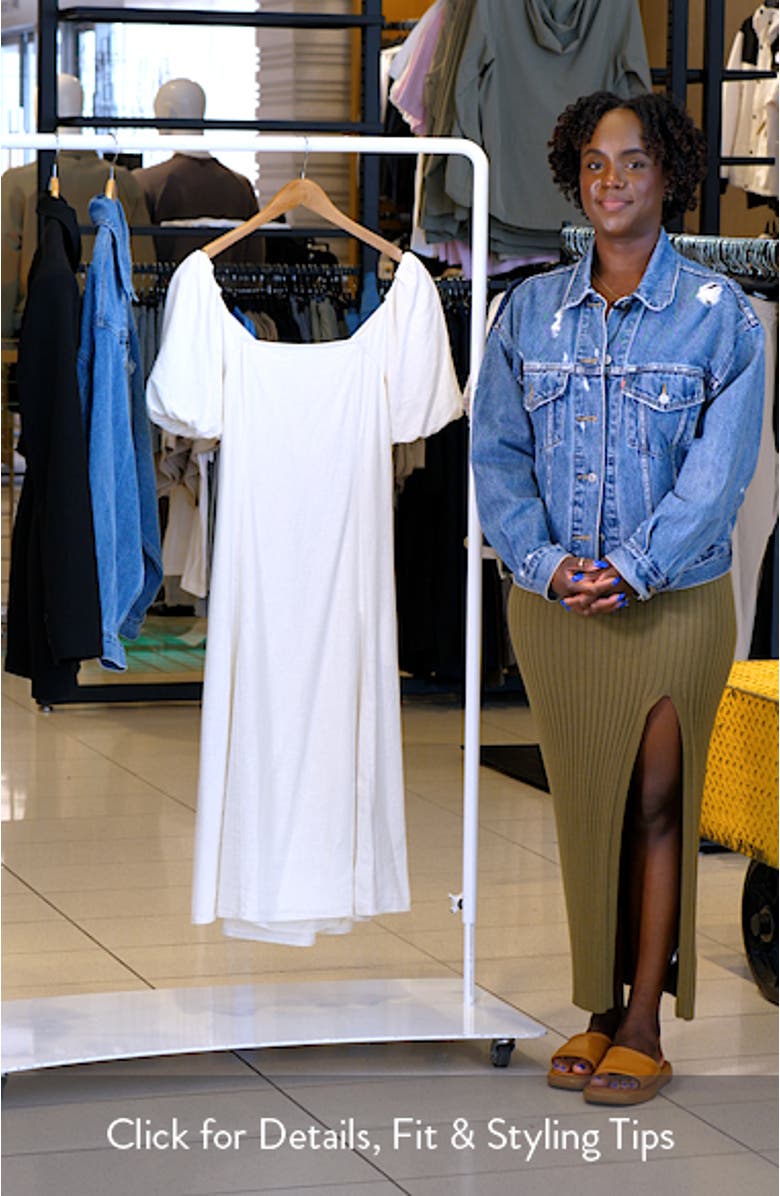 Puff Sleeve Linen Blend Midi Dress, sales video thumbnail