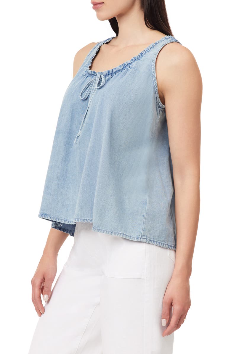 Kensie Ruffle Tie Neck Chambray Tank, Alternate, color, Esme