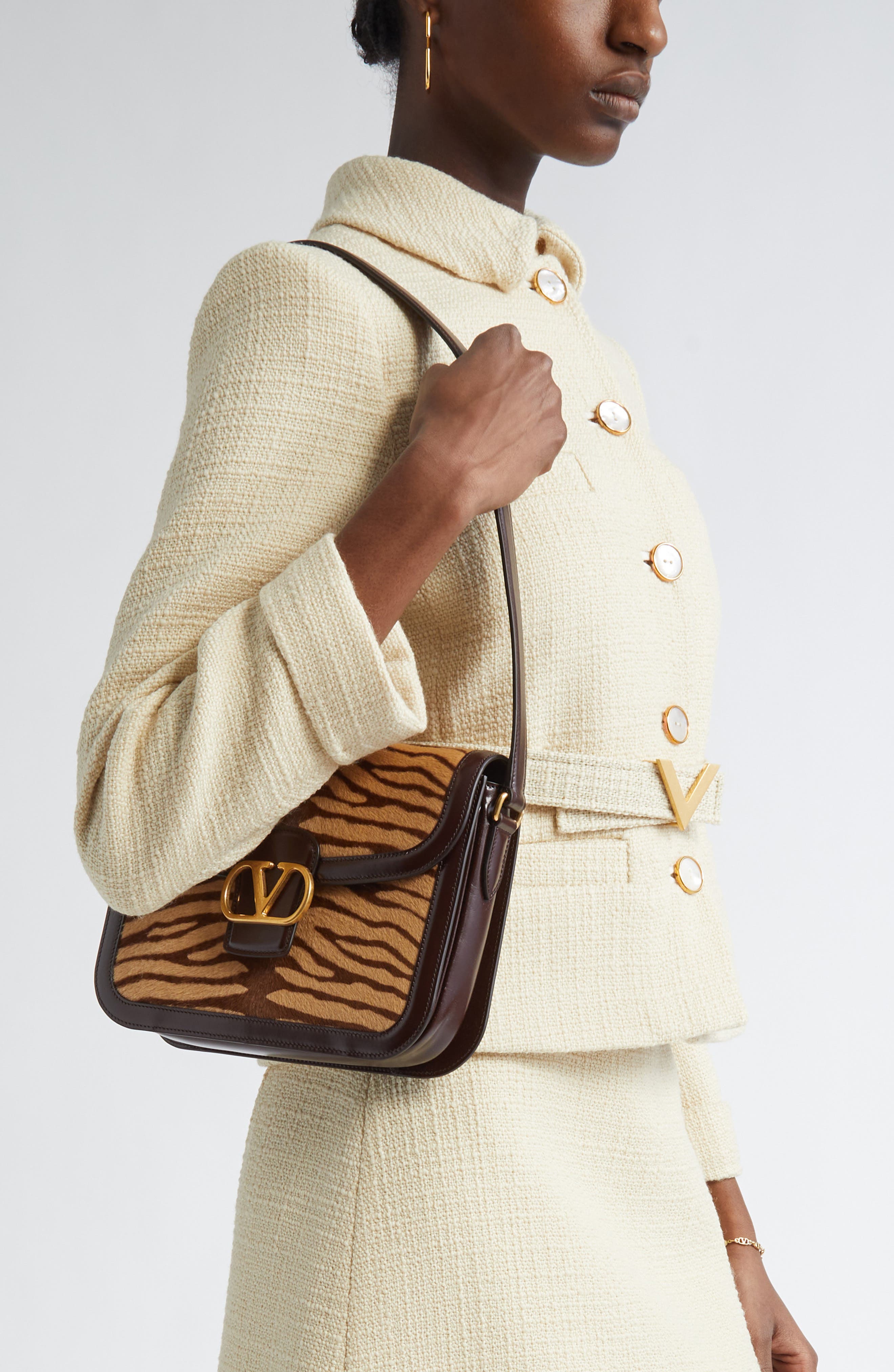 Valentino Garavani 9TO5 Genuine Calf Hair Shoulder Bag, Alternate, color, Brown/ Beige