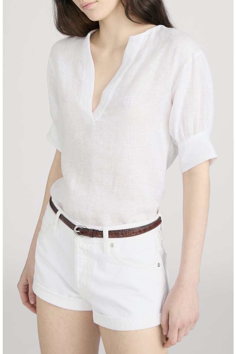 The V-Neck Linen Popover Top, Alternate, color, WHITE