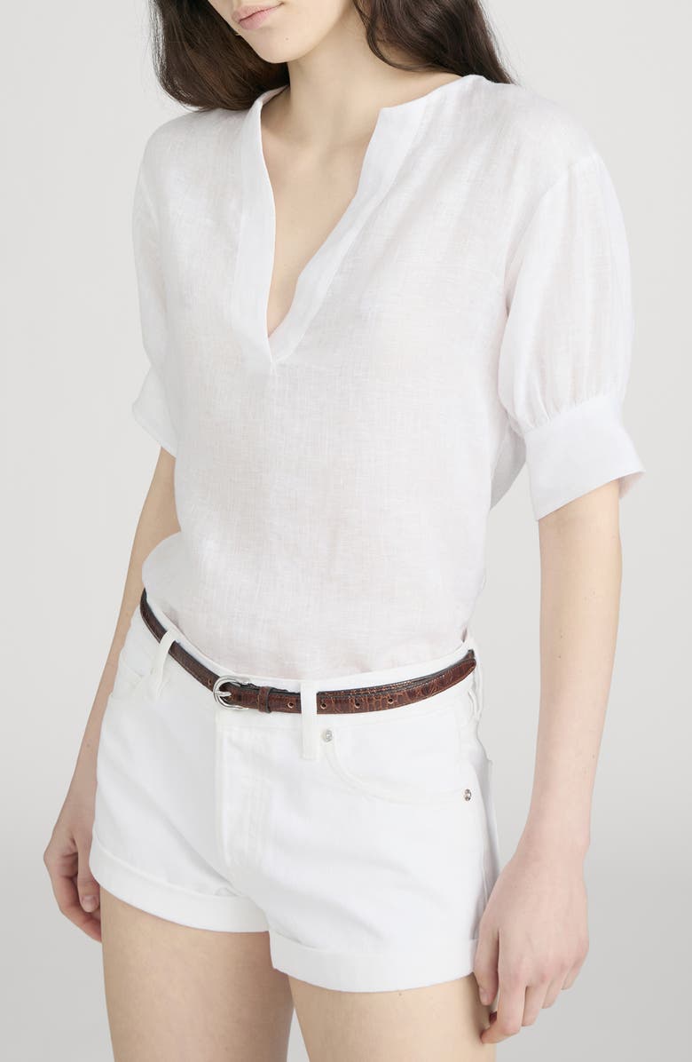 FRAME The V-Neck Linen Popover Top, Alternate, color, White