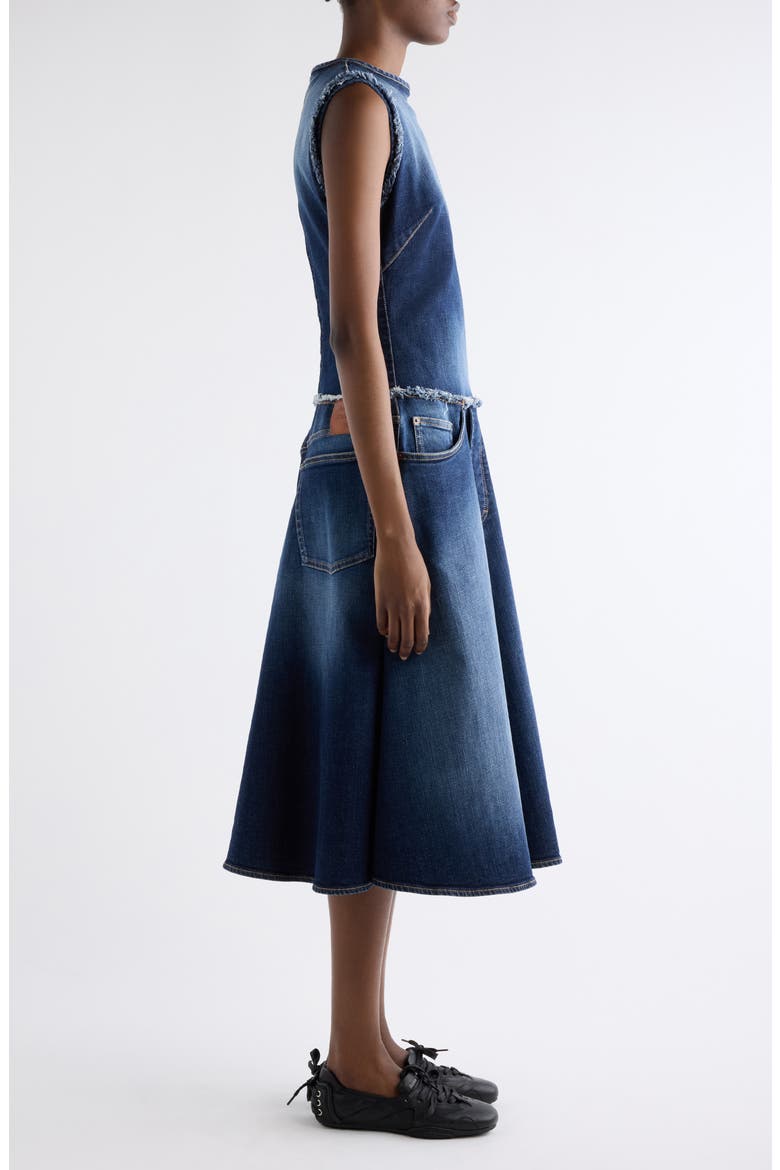 Duffena Layered Denim Midi Dress, Alternate, color, DARK BLUE