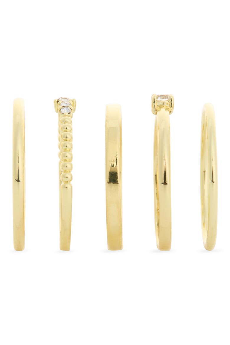 Set of 5 Stackable Band Rings, Alternate, color, CLEAR / GOLD