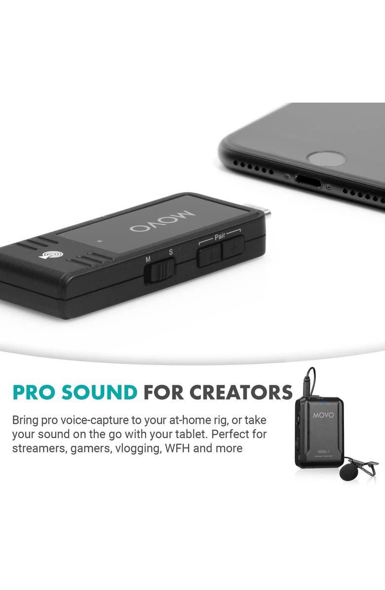 MOVO WMX-1-UL Wireless USB and USB-C Lavalier Microphone System for Computers, Alternate, color, Black
