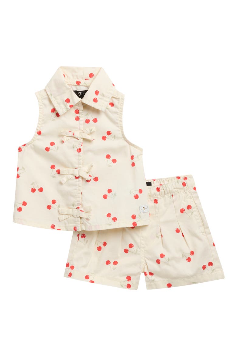 Bow Cotton Denim Top & Shorts Set, Main, color, ANTIQUE WHITE