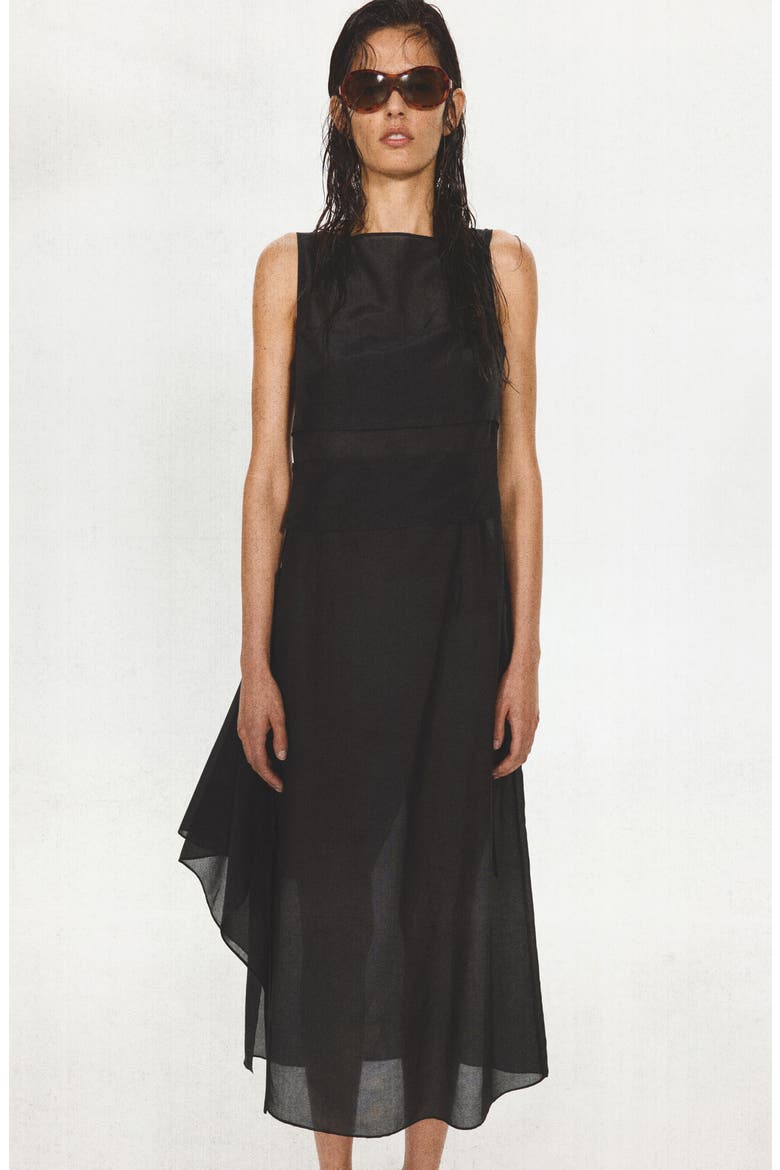 Semi-Sheer Paneled Overlay Dress, Alternate, color, BLACK