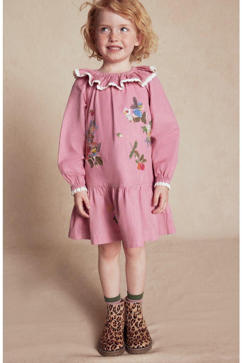Kids' Lace Trim Collared Woven Dress, Alternate, color, ROSE PINK FAIRIES