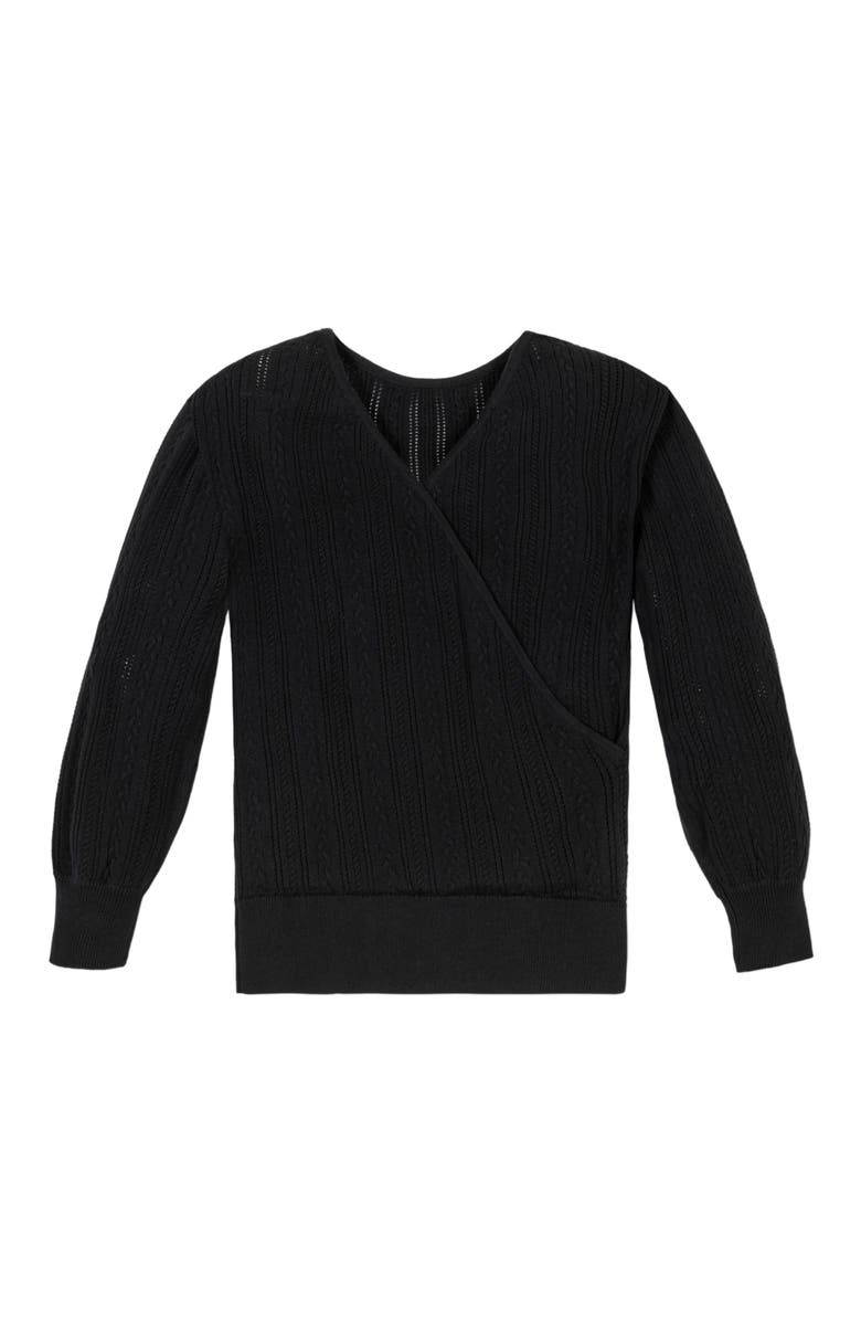 Hope & Henry Women's Organic Reversible Wrap Sweater, Alternate, color, Black Reversible