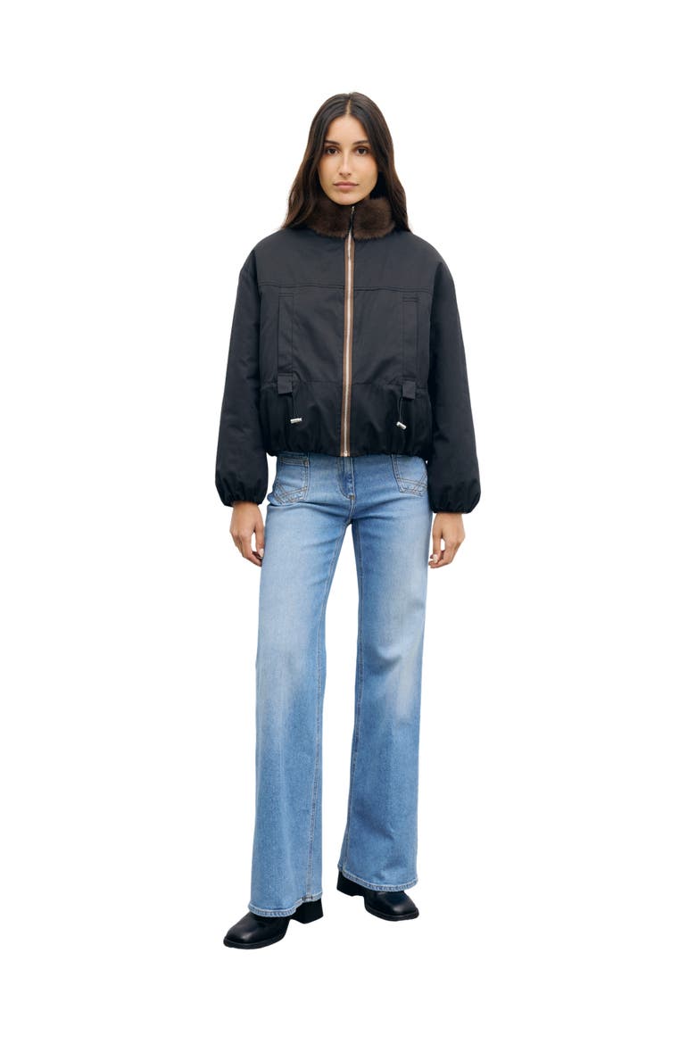 Sculpted Cropped High Neck Bomber Jacket, Alternate, color, Cigar