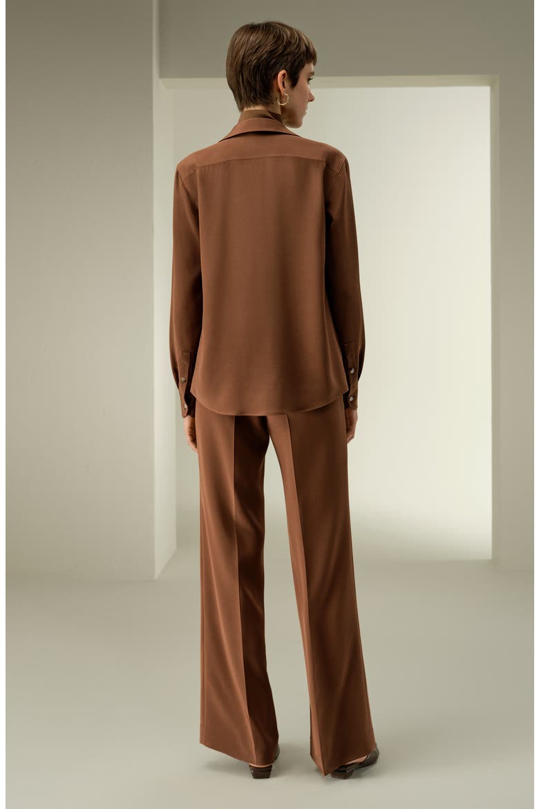 Women's Basic Silk Spread Collar Shirt, Alternate, color, Espresso