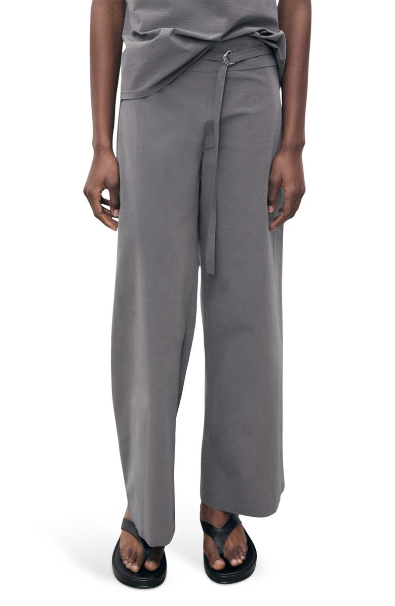 MANGO Belted Straight Leg Pants, Main, color, Grey
