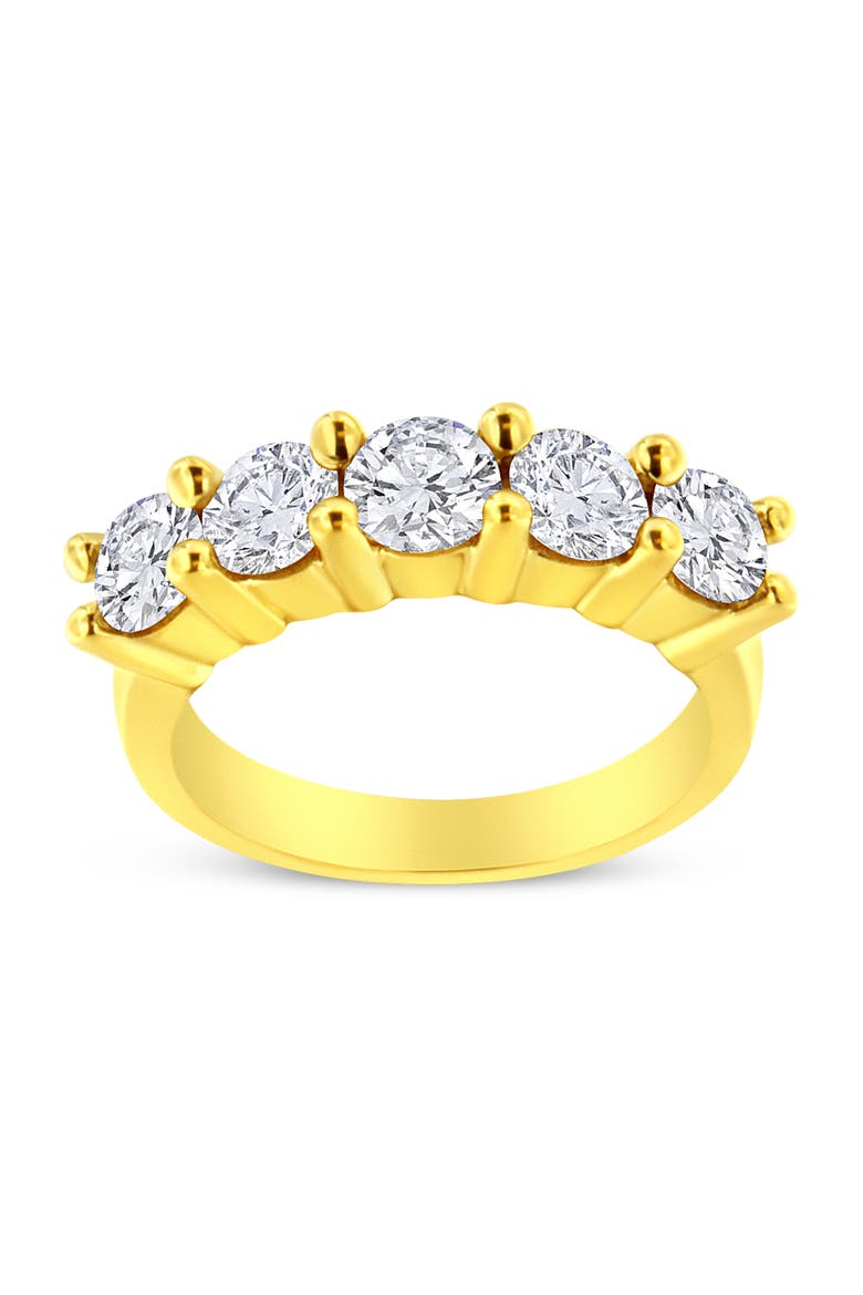 14K Gold Over Silver 2.0 Cttw Diamond 5 Stone Wedding Band Ring, Main, color, Yellow Gold over Silver