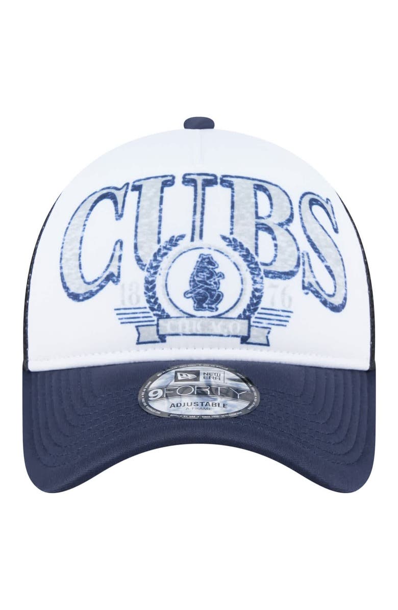 New Era Men's New Era White/Navy Chicago Cubs Distressed 9FORTY A-Frame Adjustable Trucker Hat, Alternate, color, White