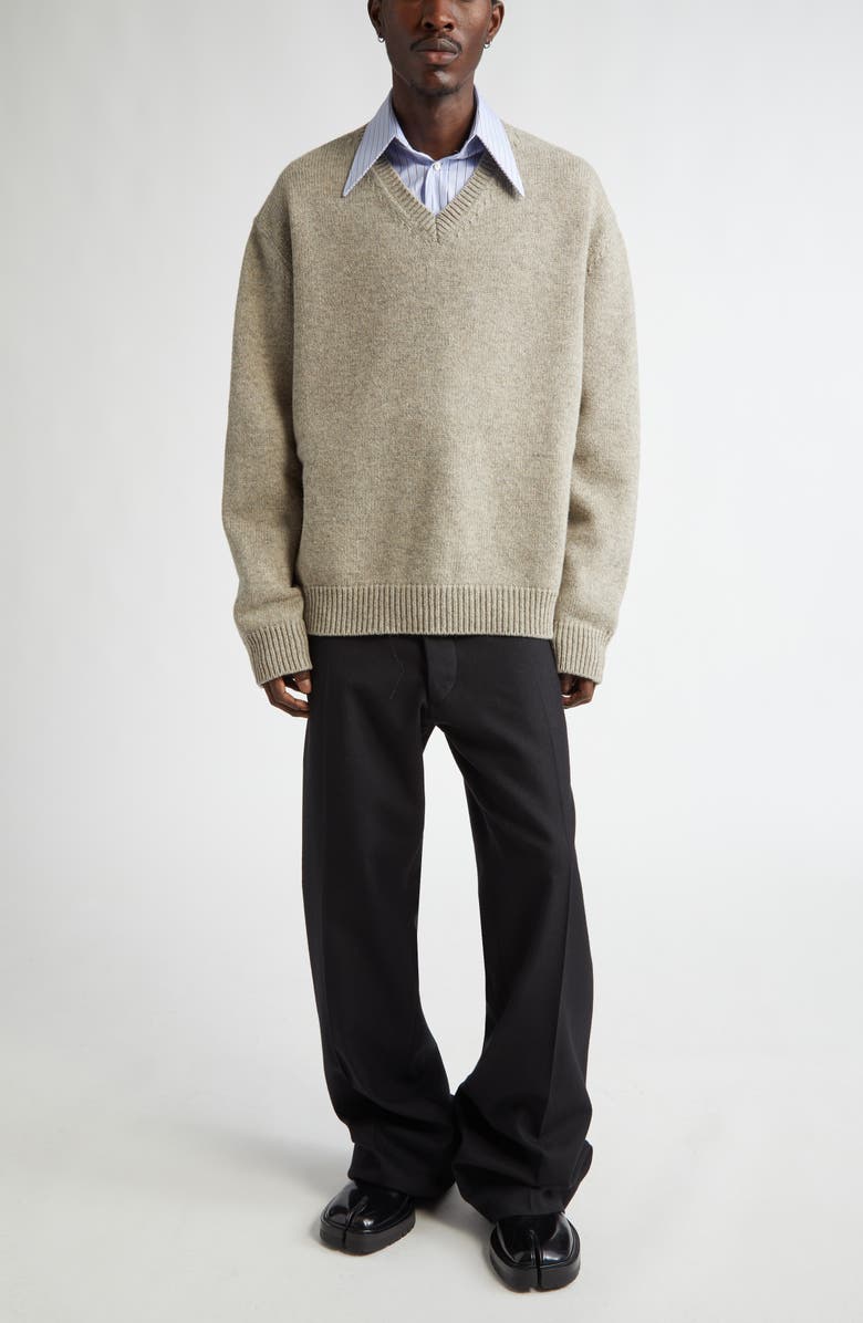 Maison Margiela Oversize V-Neck Wool Sweater, Alternate, color,