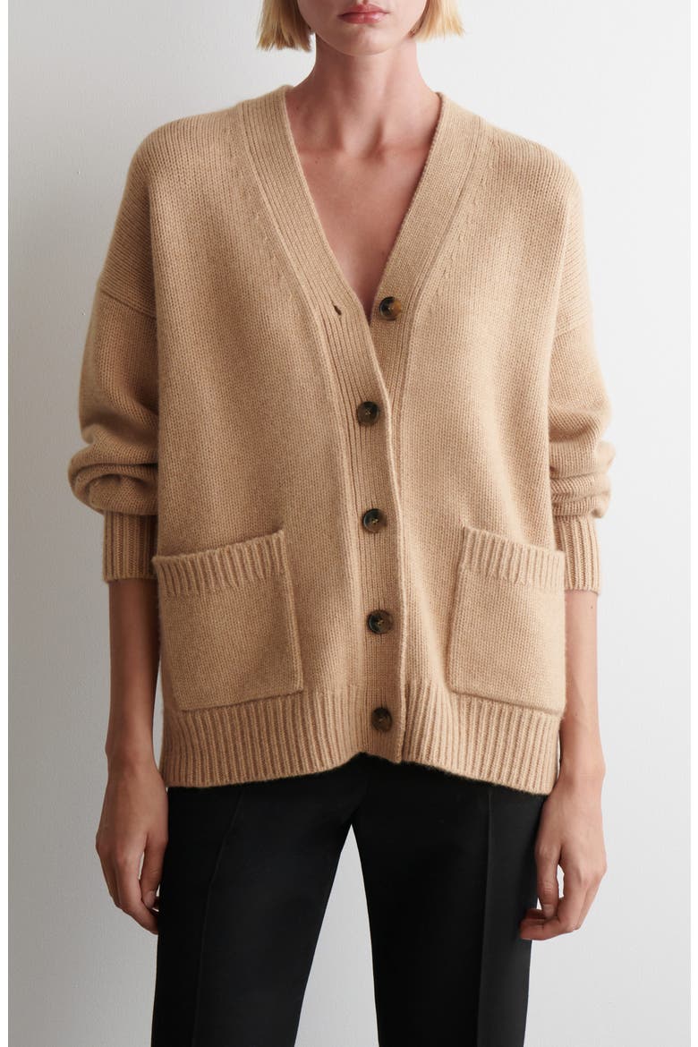 V-Neck Merino Wool & Recycled Cashmere Cardigan, Main, color, BEIGE MEDIUM DUSTY