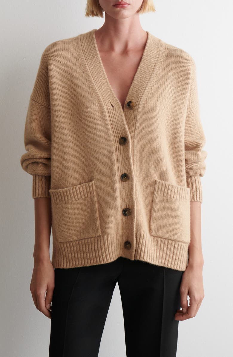 COS V-Neck Merino Wool & Recycled Cashmere Cardigan, Main, color, Beige Medium Dusty