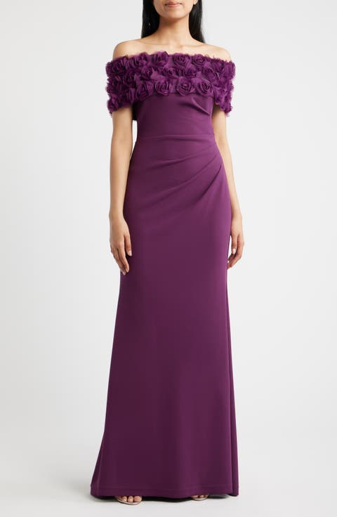 Rosette Detail Off the Shoulder Gown