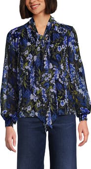 Lands' End Chiffon Removable Tie Neck Blouse