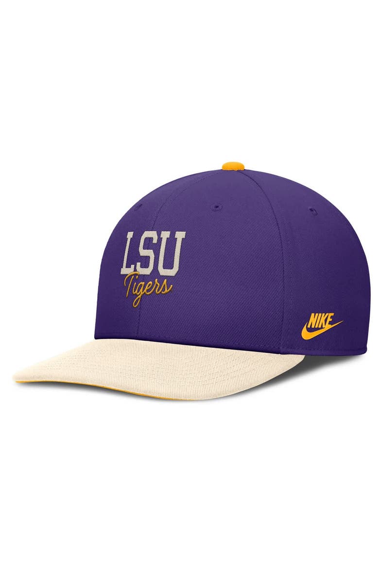 Men's Nike Purple/Cream LSU Tigers Pro Legacy Script Snapback Hat, Alternate, color, Purple