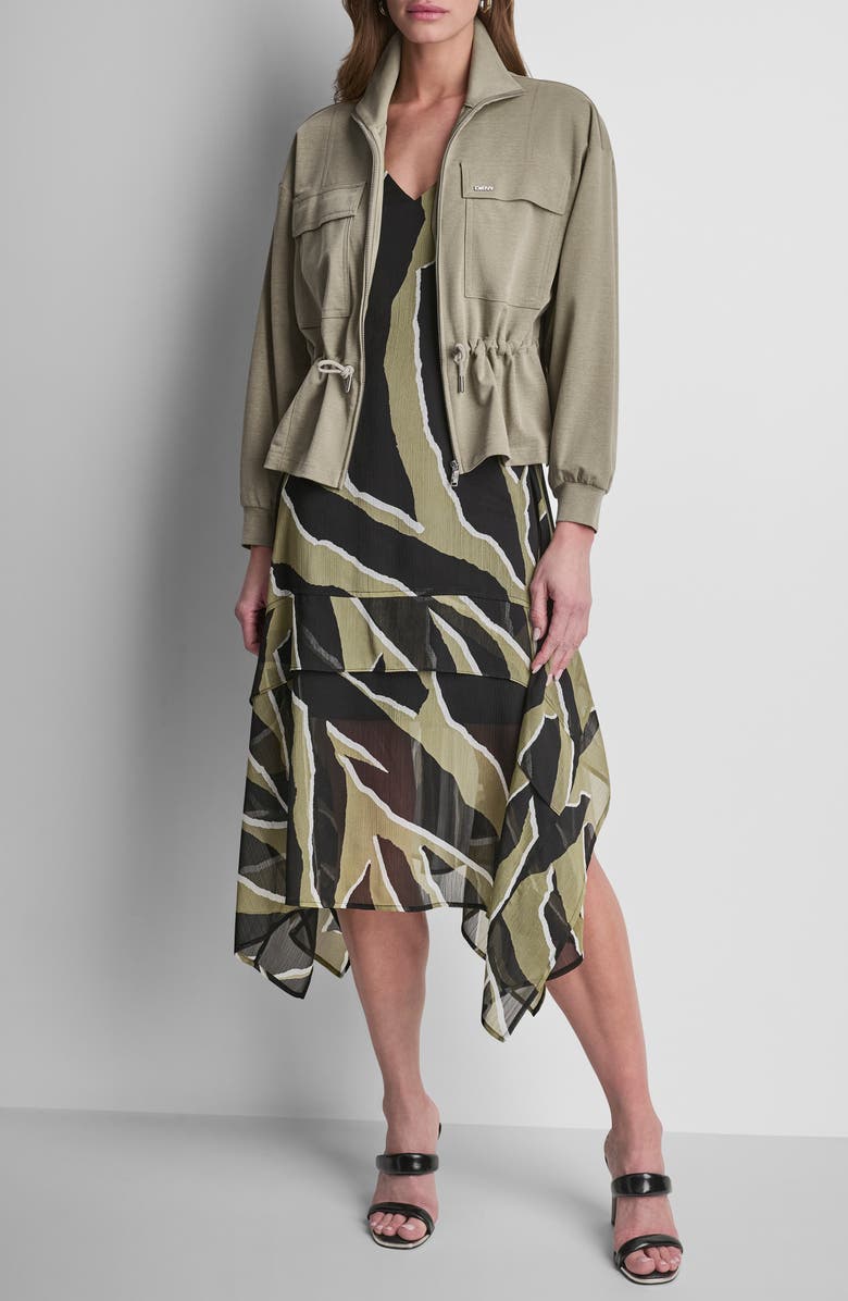 DKNY Arid Cotton Blend Piqué Jacket, Alternate, color, Light Fatigue