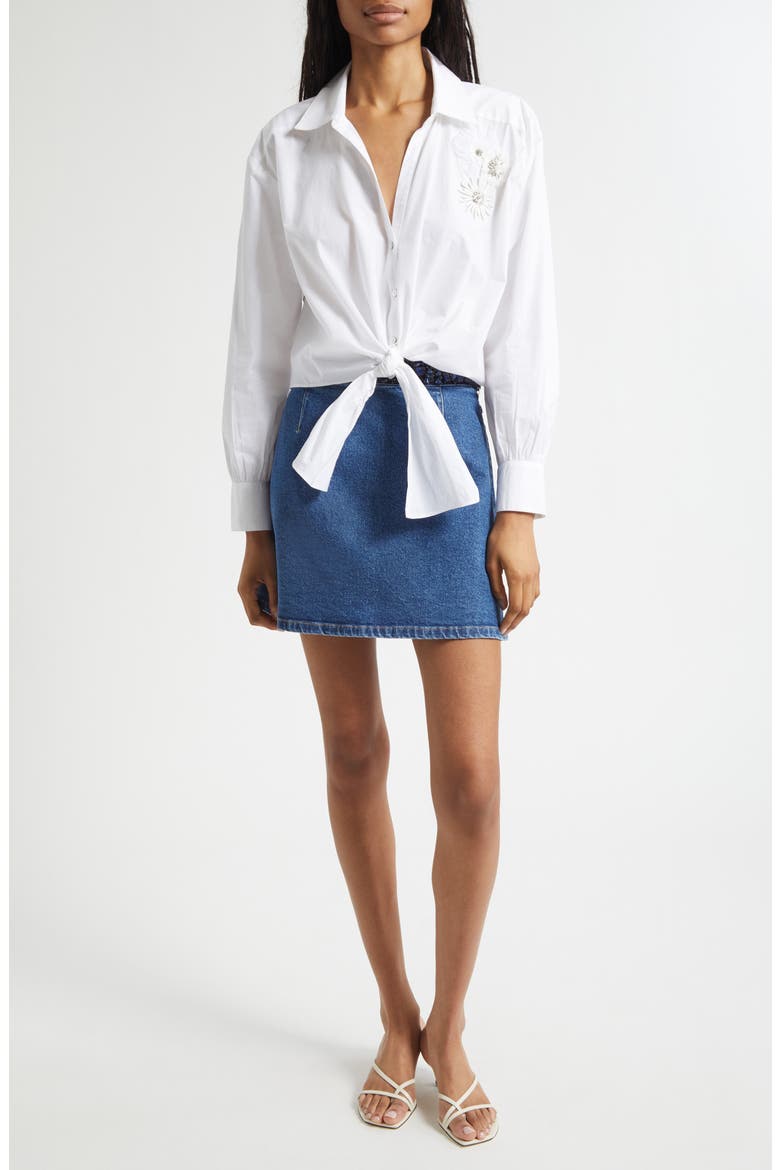 Marianna Crunchy Flower Appliqué Tie Front Shirt, Alternate, color, WHITE