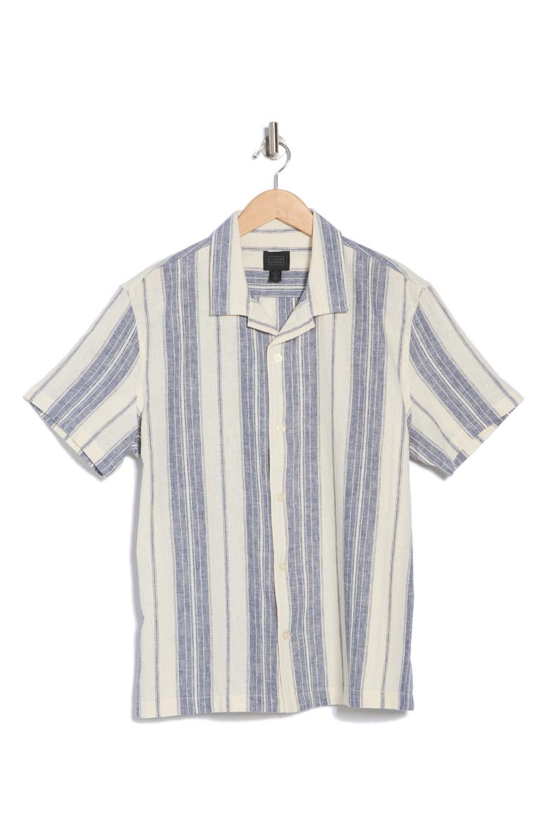 14th & Union Stripe Linen & Cotton Camp Shirt, Alternate, color, Ivory Eggnog Relaxed Stripe