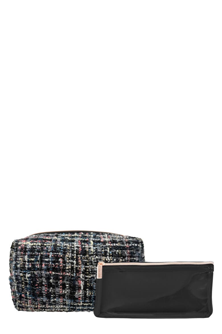 Cosmetic Loaf Bag & Brush Pouch Set, Main, color, BLACK MULTI