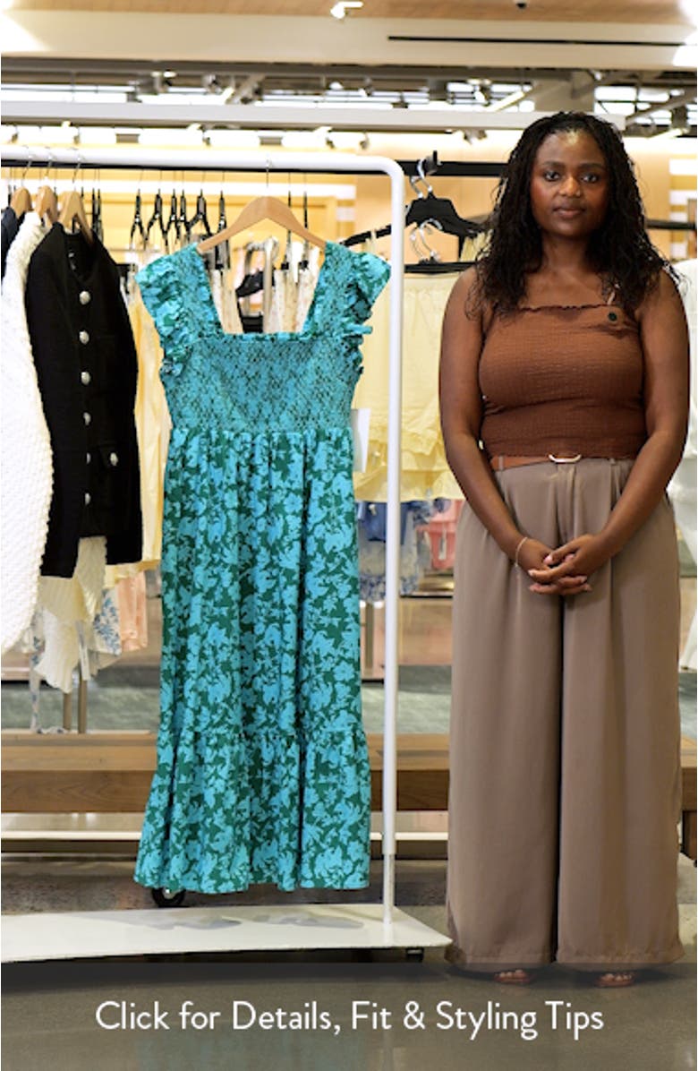 Print Smocked Cotton Midi Dress, sales video thumbnail