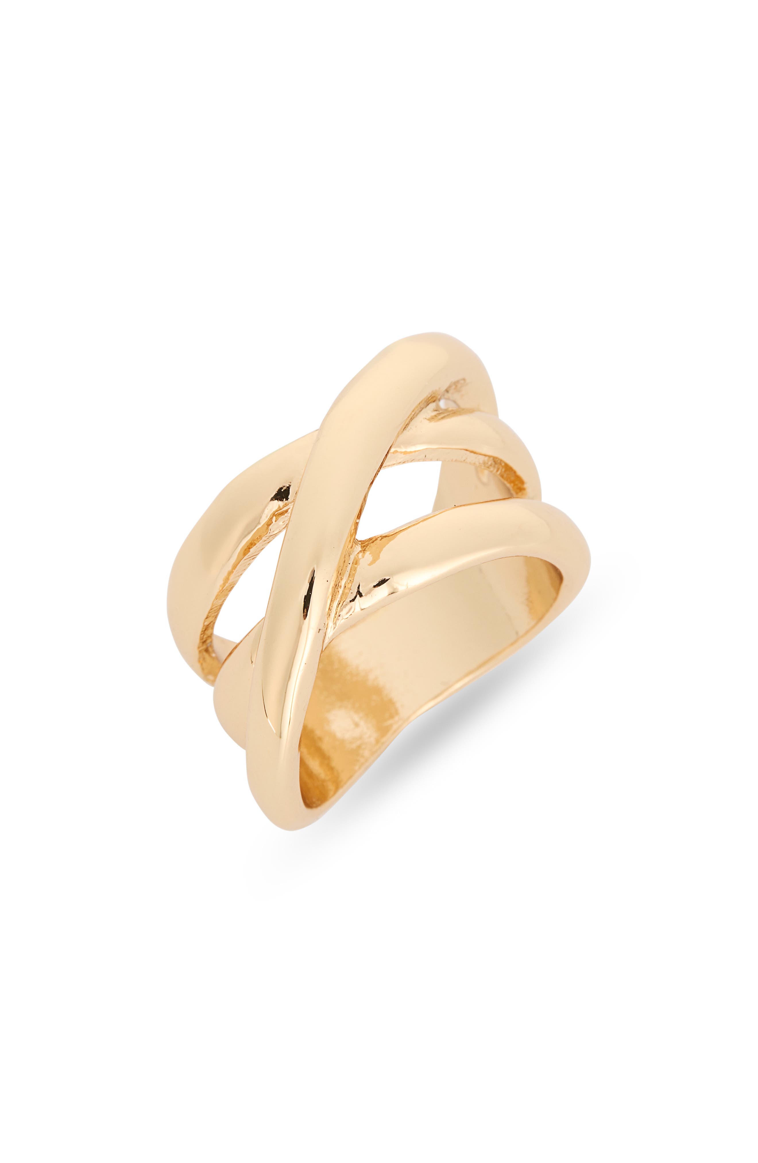 Leith Ridged Cross Bar Ring In Gold